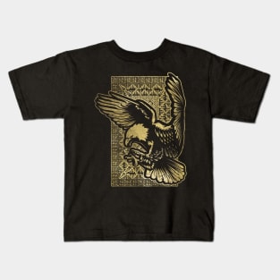 Vintage gold Eagle on tribal texture Kids T-Shirt